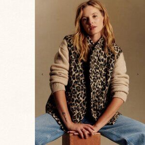 NEW Sezane Carlo Wool Vest  Sz FR 36 / US S Jacquard Leopard Sleeveless Coat